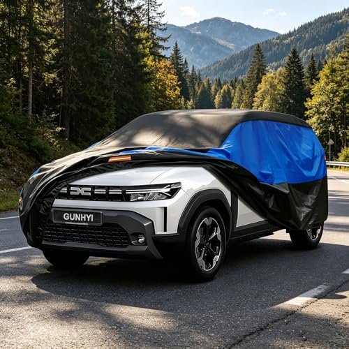 Gunhyi Waterproof and Breathable Car Cover, Dacia Duster Tarpaulin, Black and Blue Car Cover, Complete Garage Tarpaulin to Protect from Rain.