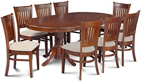 Trithi Furniture Bellingham Solid Wood Dining Set of 9 with Donwego Oval Extendable Table and Upholstered Seat Chair (Walnut Color)