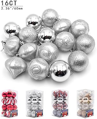 Woowell 16ct 2.36" Regular Size Christmas Balls Ornaments, Shatterproof Tree Pendants for Xmas, parties and holiday (Silver-new)