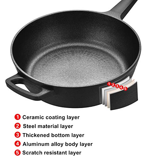 Fry Pan Nonstick Cookware, Deep Frying Pan Induction Pan Skillet Pan with Lid PFOA Free, Dishwasher Safe, 5 Quart