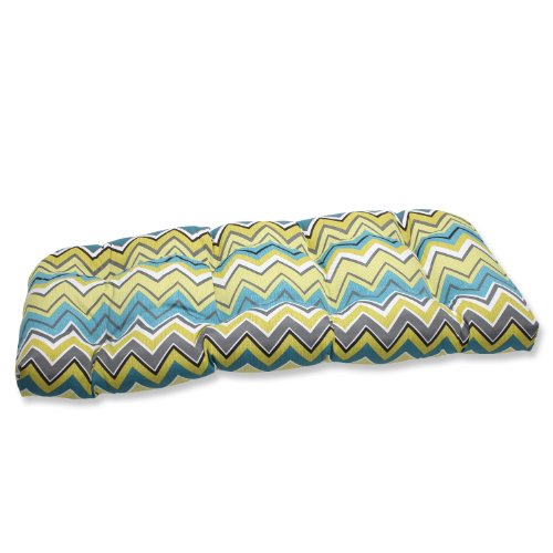 Pillow Perfect Outdoor Zig Zag Wicker Loveseat Cushion, Limeade