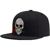 ADJUEMB Classic Snapback Hats Skull Embroidery Adjustable Flat Bill Hat Unisex Baseball Caps