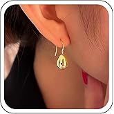 Jugielu Vintage Chunky Teardrop Earrings Minimalist Metal Waterdrop Earrings Gold Droplet Ball Dangle Hook Earring Jewelry for Women