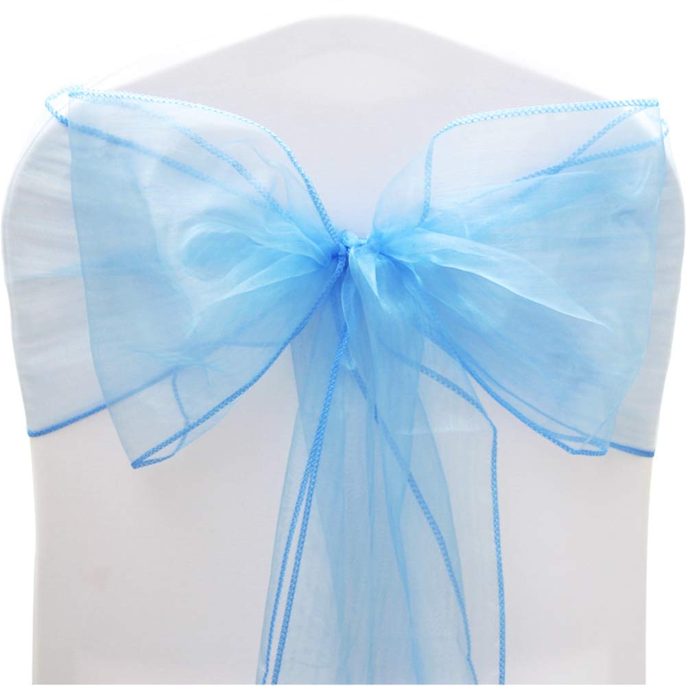 Time to Sparkle Pack of 50 Organza Sashes 22x280cm/9x110inch Wider Sash Fuller Bows Chair Cover Bows Sash for Wedding Party Birthday Decoration - Baby Blue