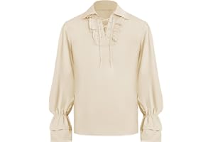 Runcati Mens Medieval Pirate Shirt Renaissance Steampunk Vampire Gothic Viking Lace Up Halloween Costume Tops