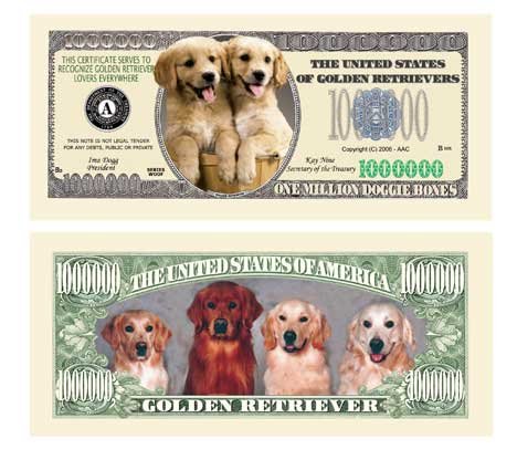 Set of 25 - Golden Retriever Dog Million Dollar Bill