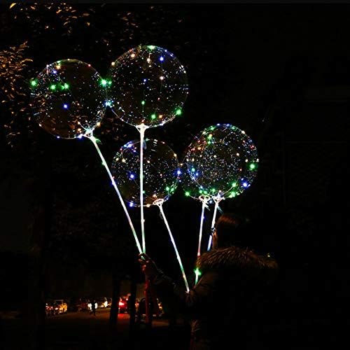 Party Balloons LED Lights BoBo Bubble Balloon with Handle and Holding Sticks for Birthday Wedding Valentine Decoration - [3 Packs]