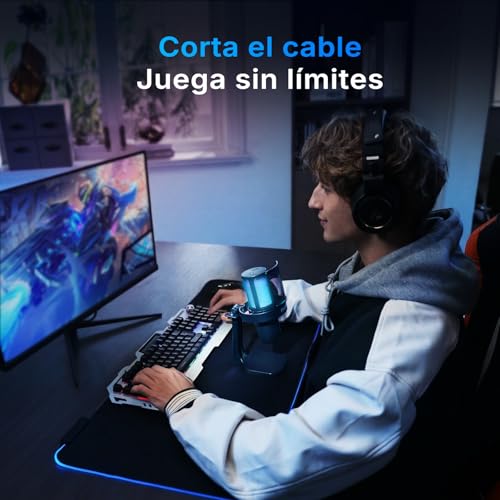 MAONO DGM20W - Micrófono Inalámbrico/USB para PC, Micrófono Condensador para Juegos, Podcasting y Streaming, Micrófono RGB con Cancelación de Ruido, Botón de Silencio, Perilla de Ganancia (Negro)
