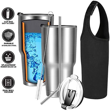 30oz Tumbler Stainless Steel Coffee Thermal Mug Double Wall Vacuum Water Bottle For Cold and Hot Beverages Coffee Cup Travel Flask Tumbler with Cup Bag, Splash Proof Lid, Straws, Pipe Brush