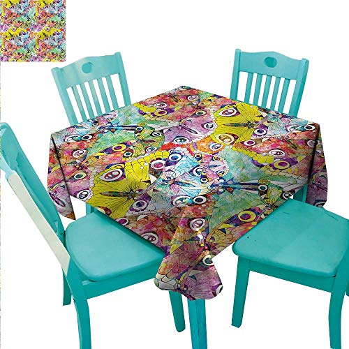 RenteriaDecor Polyester Fabric Tablecloth Butterfly Waterproof/Oil-Proof/Spill-Proof Tabletop Protector Pastel Colored Summer 36"x36"