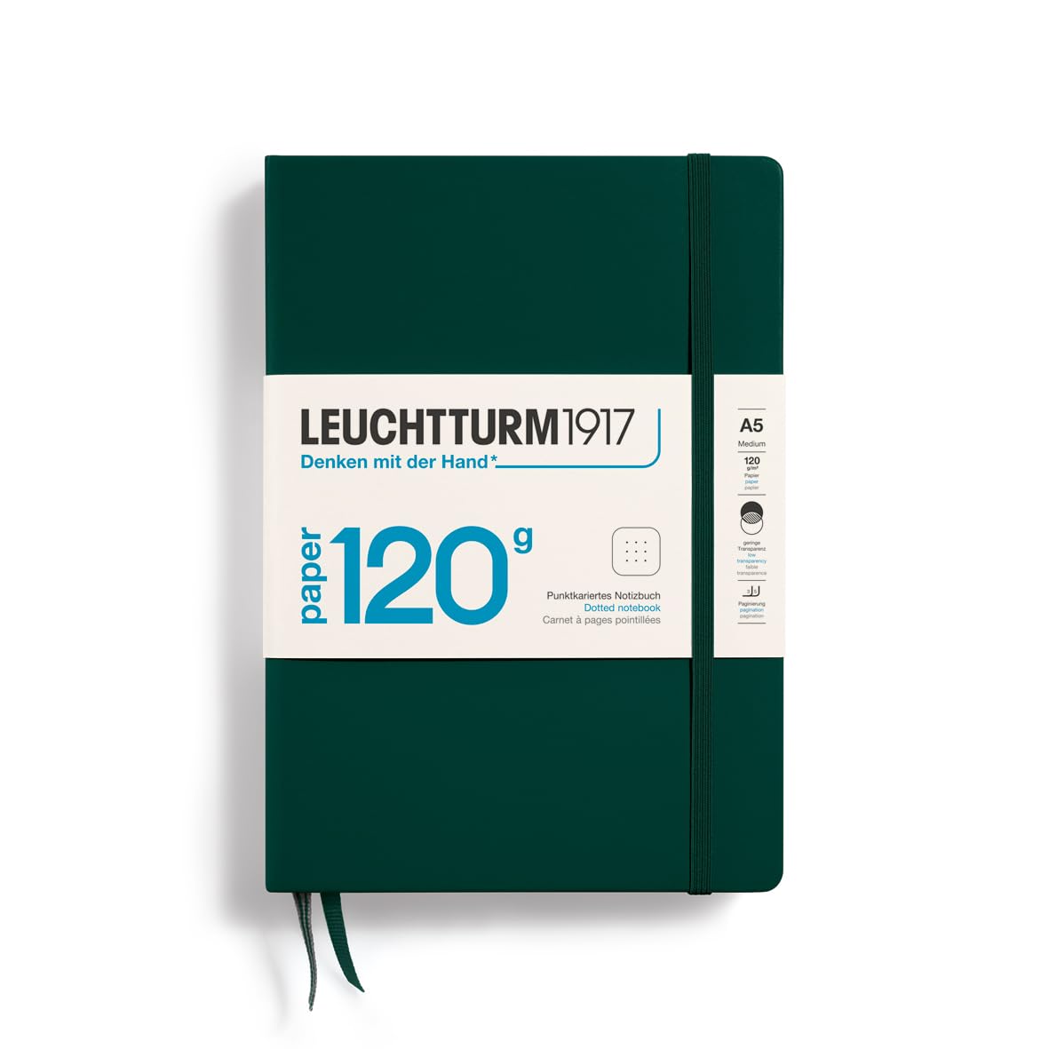 LEUCHTTURM1917 370341 Notebook Medium (A5) 120 g/m² Paper Edition, Hardcover, 203 Numbered Pages, Forest Green, Dotted