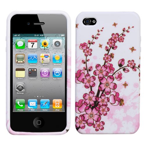 Generic Spring Flowers Silicon Soft Gel Skin Case Cover for Apple iPhone 4/4s - Non-Retail Packaging - Pink