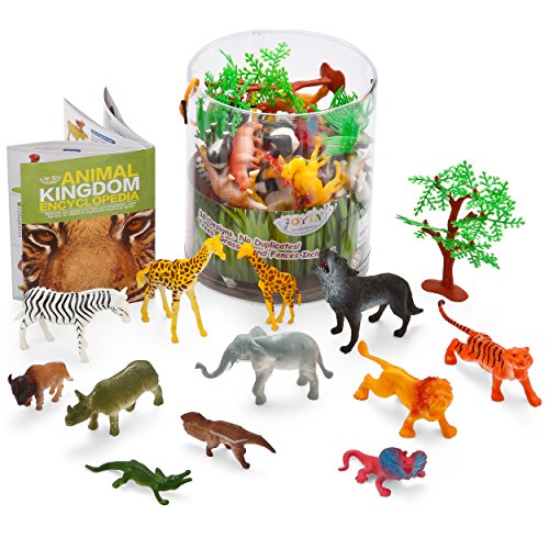 Joyin Toy 60 Pieces Safari Jungle Animal Figures Toy Set Realistic Wild Plastic Animal Playset - Animal Encyclopedia Included (2.5 to 5.5 Inches)