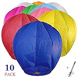 Maylai 10Pcs Sky Chinese Lanterns Flying Paper Lanterns Chinese Wish Lanterns for Birthday Wedding Party Anniversary Chinese Lanterns Assorted Colors 100% Biodegradable Environmentally Friendly!