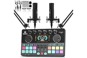 SQUAROCK Podcast Equipment Bundle for 2, Audio Interface DJ Mixer with Studio Microphone For Podcast, Live streaming, Recording COMMANDER M100