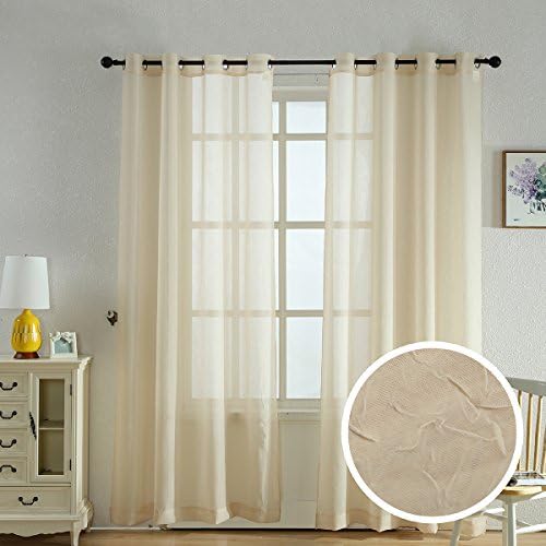 Taisier Home Grommet Top Textured Semi Sheer Curtains 2 Panels Set for Living Room/Bedroom/Office,Natural Light Flow and Durable Material（Beige,52W ×95L）