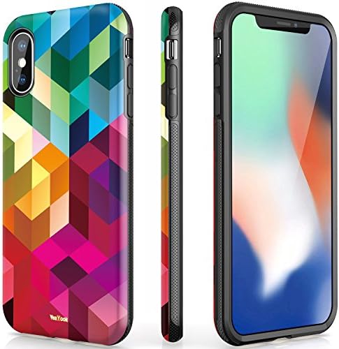 Geometric Pattern for iPhone X iPhone Xs Women Slim Dual Layer with Ring Kickstand Silicone Rubber Hybrid Durable Shockproof Bumper Protective Anti-Scratch Impact Resistant Cover
