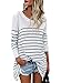 CNFIO Women's Long Sleeve Striped Tunic Shirt Loose Fit Oversized Blouses Tops White L