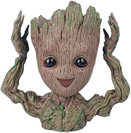 Sunworld Groot Action Figures Guardians of The Galaxy Flowerpot Baby Cute Hands up New Groot Break-proof Material Model Toy Pen Pot Best Gifts
