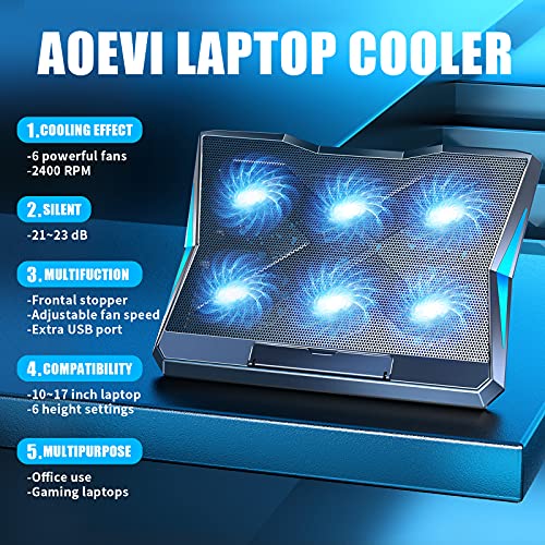 Laptop Cooling Pad AOEVI Laptop Cooler with 6 Quite Fans 6 Heights Adjustable, 2021 Upgrade Laptop Cooling Stand for 12\