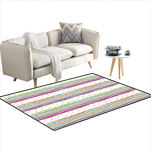Carpet,Abstract Wavy Stripes Polkadots Ribbons Bows and Hearts Girly Patterned Artwork,Rug Kid Carpet,Multicolor 48"x70"