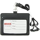 Cmxsevenday A7929 2-Sided PU Leather ID Card Holder with 1 ID Window and 1 Card Slot, Horizontal Style - Black