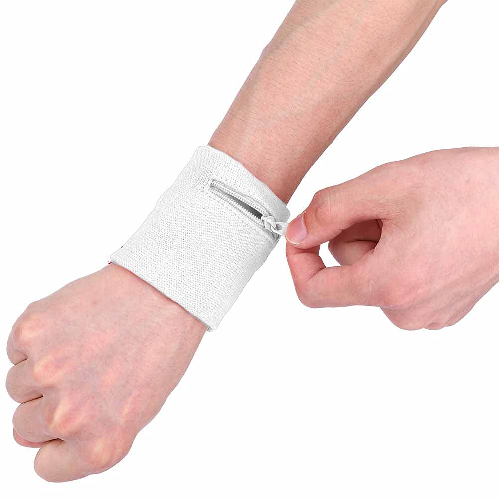 TOPINCN Cotton Breathable Wallet Wristband, Sport Wristband, Arm Strap for Running, Walking, Basketball Gym Running Basketball(White)