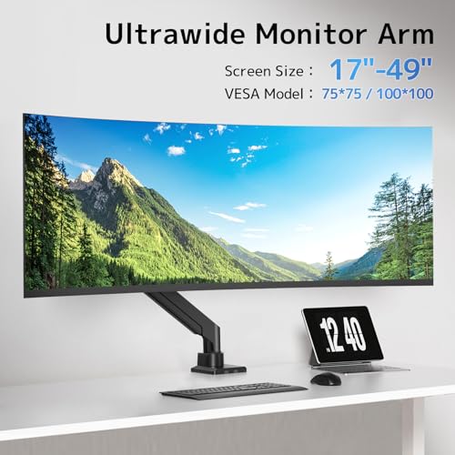 PUTORSEN 17-49 Inch Monitor Mount, Max 20 kg, Premium Aluminium Screen Mount for Flat/Curved Monitor with VESA 75 x 75/100 x 100 mm, Gas Spring Monitor Desk Mount