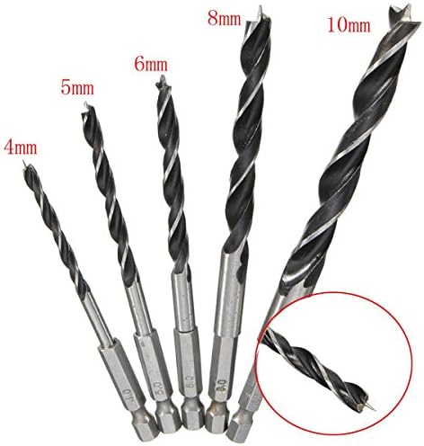 5pcs 4-10mm Hex Shank Woodworking Auger Drill Bit Four Slot Four Blade Bore Hole Twist Drill