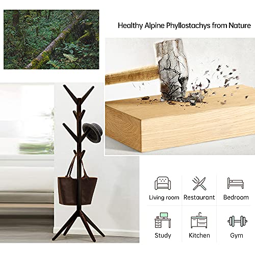 Coat Rack,Robust and Stable Coat Hanger Stand with 8 Hooks and 4-Legged Base, Wooden Hanger Rack Used in Indoor Places Such as Bedrooms(Pine Wood, Coffee)