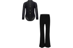 vastwit Gymnastics Leotard for Kids Boys One Piece Ballroom Dance Unitard Bodysuit Skating Jumpsuit with Pants Set