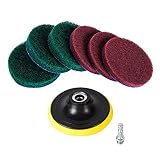 Kichwit 4 Inch Drill Power Brush Tile Scrubber Scouring Pads Cleaning Kit, Includes Drill Attachment, 3 Red Pads and 3 Stiff Green Pads, Heavy Duty Household Cleaning Tool (Drill NOT Included)
