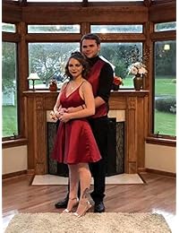 VinBridal - Vestido corto de satén con tirantes de espagueti y bolsillo