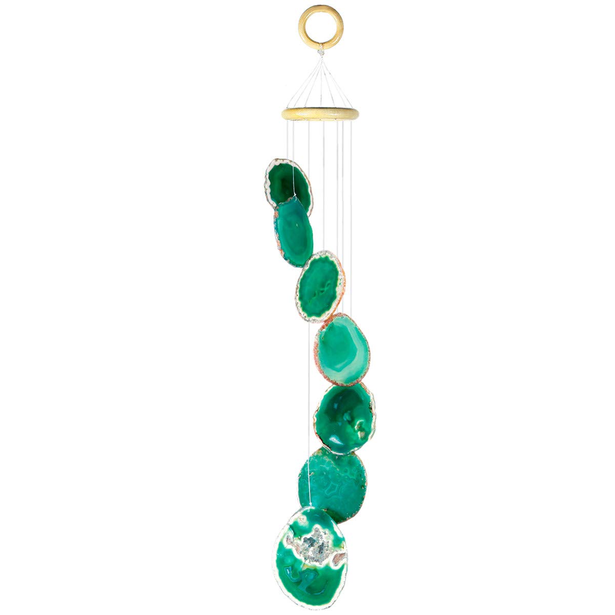 Nupuyai Large Green Agate Slices Wind Chimes for Garden Home Decor, Crystal Stone Hanging Ornament Wind Bell for Outdoor Indoor 82cm