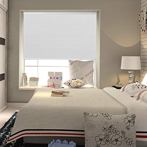 Grandekor Blackout Shades Cordless Blinds Cellular Fabric Blinds Honeycomb Door Window Shades 24x36, White-White