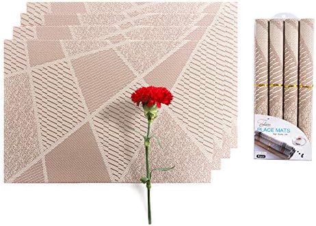 Florica Placemats Set of 4, PVC Woven Non-Slip Insulation Mat for Dining Table, Washable Heat-Resistant Table Mats for Present 12 x 18 inch (Irregular-Beige)