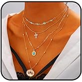 Jerany Cross Layered Necklaces for Women Vintage Coin Pendant Necklace Chain Boho Turquoise Choker Necklaces Jewelry Gift