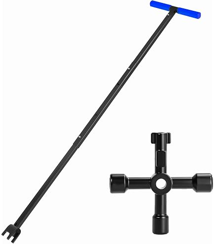 Llave Para Válvulas De Agua Y Gas - Herramienta De Acero Con 4 Cabezales, 41 Cm, Ideal Para Emergencias