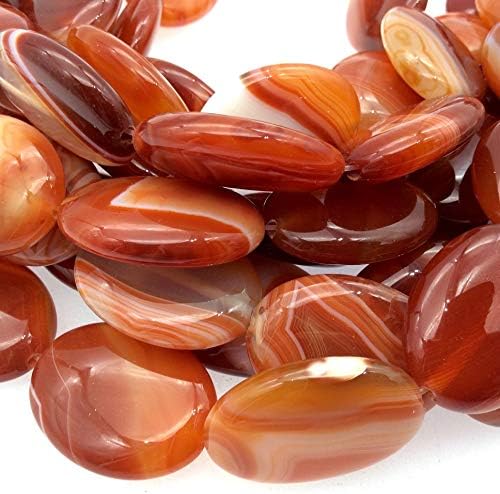 Natural Orange/Red Banded Agate Oval Beads - 15.5" Strand (Approx. 13 Beads) - Measuring 22mm x 30mm, Approximately - Sold by The Strand