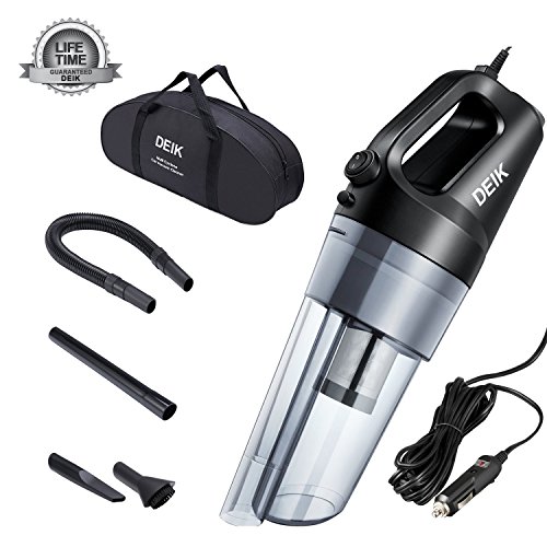 Deik Car Vacuum, Car Vacuum Cleaner with DC 12V, 4.5 Kpa Handheld Auto Vacuum Cleaner, Lightweight Car Cleaner with UL Cigarette Lighter Plug, LED Light, Stainless Steel Hepa Filter, One Carry Bag