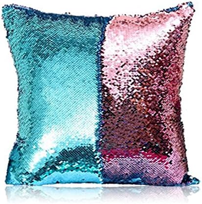Cushion Glitter Sequins Pillow Case Cafe Home Cushion Cover (blue pink)