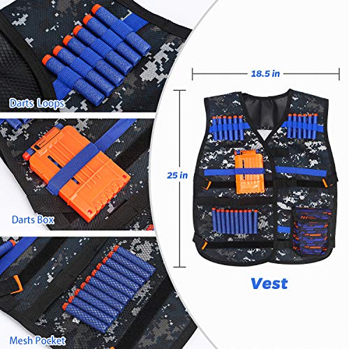 Kids Tactical Vest Kit for Nerf Guns Series with Refill Darts,Dart Pouch,Reload Clips, Tactical Mask,Wrist Band and Protective Glasses for Boys