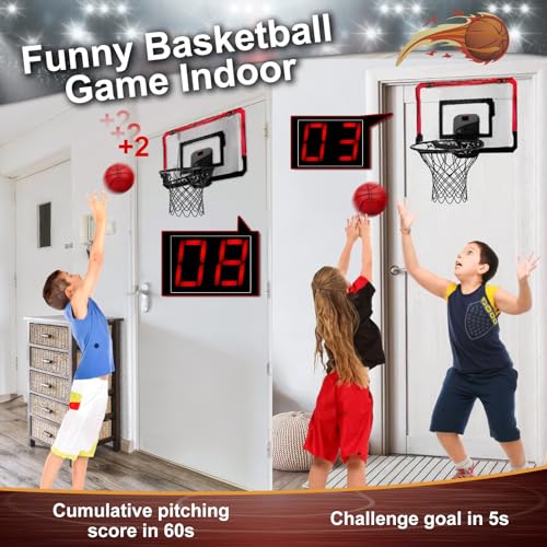Yimore Children's Basketball Hoop, Indoor Outdoor Basketball Basket for Children Toy with 4 Balls Net and Pump for 5 6 7 8 9 10 11 Year Old Boys (Red)