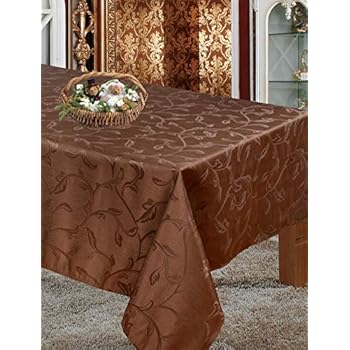 Luxury Home Collection Polyester Washable Jacquard Rectangular Tablecloth Table Cover- Stain Resistant,Spill-Proof, Wrinkle Free and Waterproof - Coffee, 60