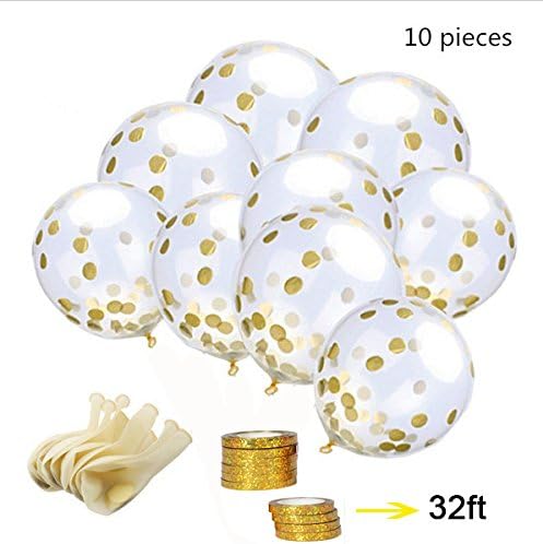 McolourBalloon Gold Confetti Balloons - 10 Pack Large 12" Party Balloons With Yellow Gold Confetti Dots For Party Wedding Decorations