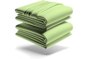Mezzati Brushed Microfiber Bed Sheet Set - Ultra Soft and Lightweight for Ultimate Sleep Comfort, Wrinkle Free and Color Fade Resistant, 4 Piece Set (Tomatillo Green,Queen Size)