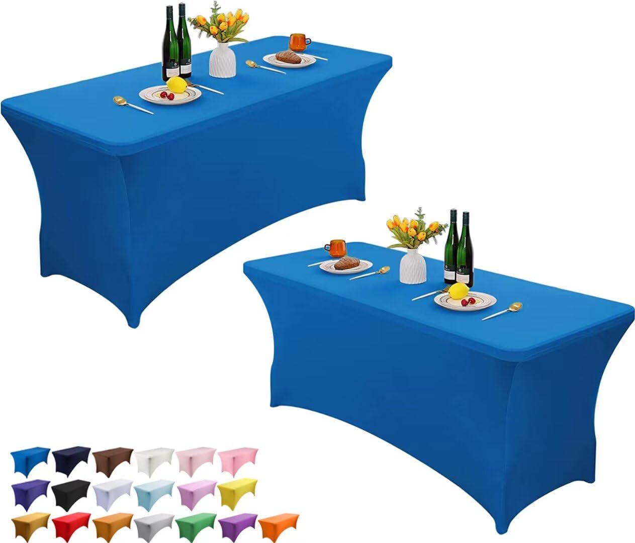 Wolfway 2 Pack 4FT Stretch Spandex Table Cover Washable and Wrinkle Resistant Kitchen Spandex Tablecloth Fitted Rectangular Table for Party,Banquet,Weddings,Cocktail and Festival