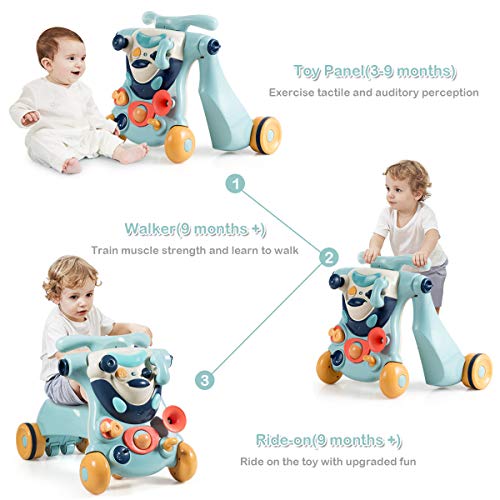 BABY JOY Sit to Stand Walker, 3 in 1 Baby Walker, Ride on Toy Car, Kids
