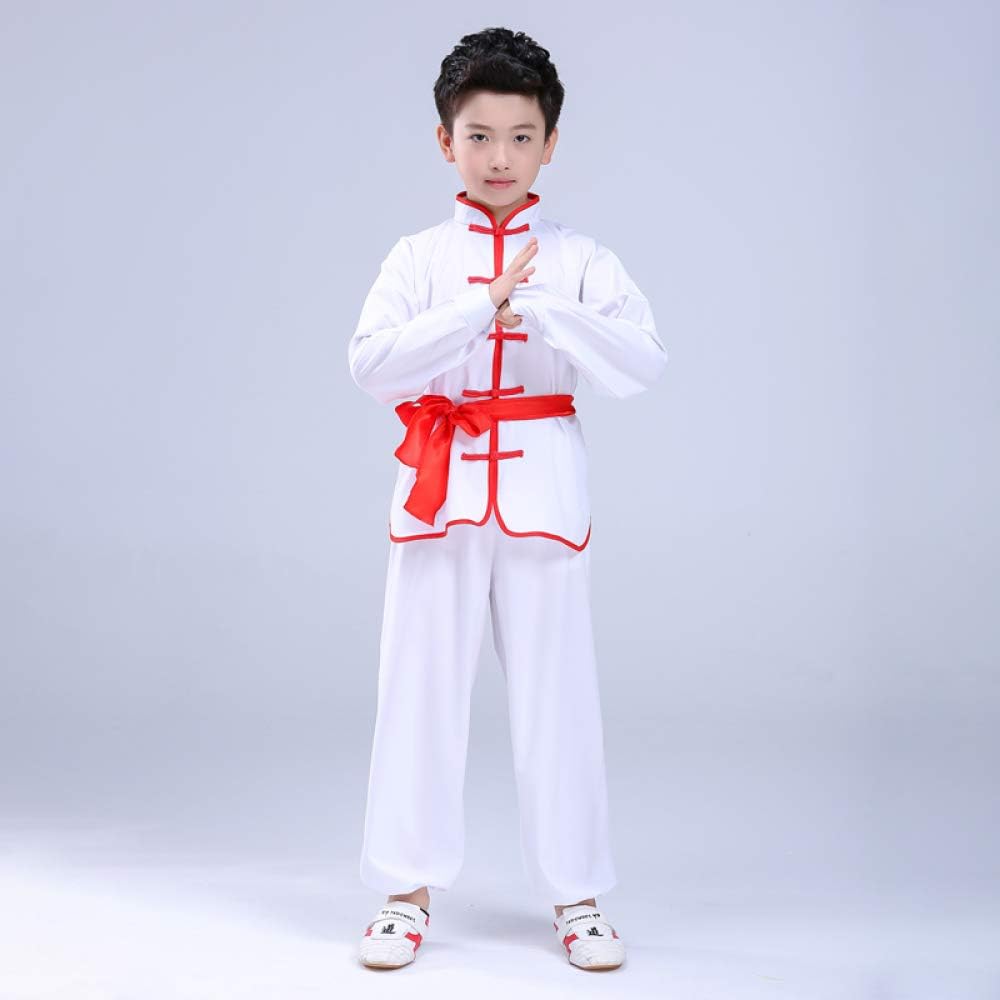 asdxz Martial Arts Uniform Traditional China Ancient Costume Kung Fu Long Sleeve Jacket Suits Shirt Outfit Uniform Cloth For Kid,White-110