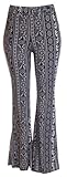 Women's Stretch Bell Bottoms (Large, B&W-Elephant_1812)